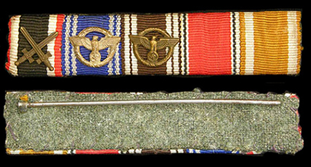 5 medal ribbon bar - 10/15 NSDAP long service
